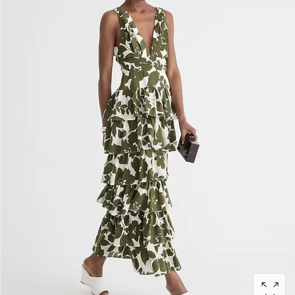 Jcrew Collection plunge-neck tiered dress in leafy floral size 6 dress